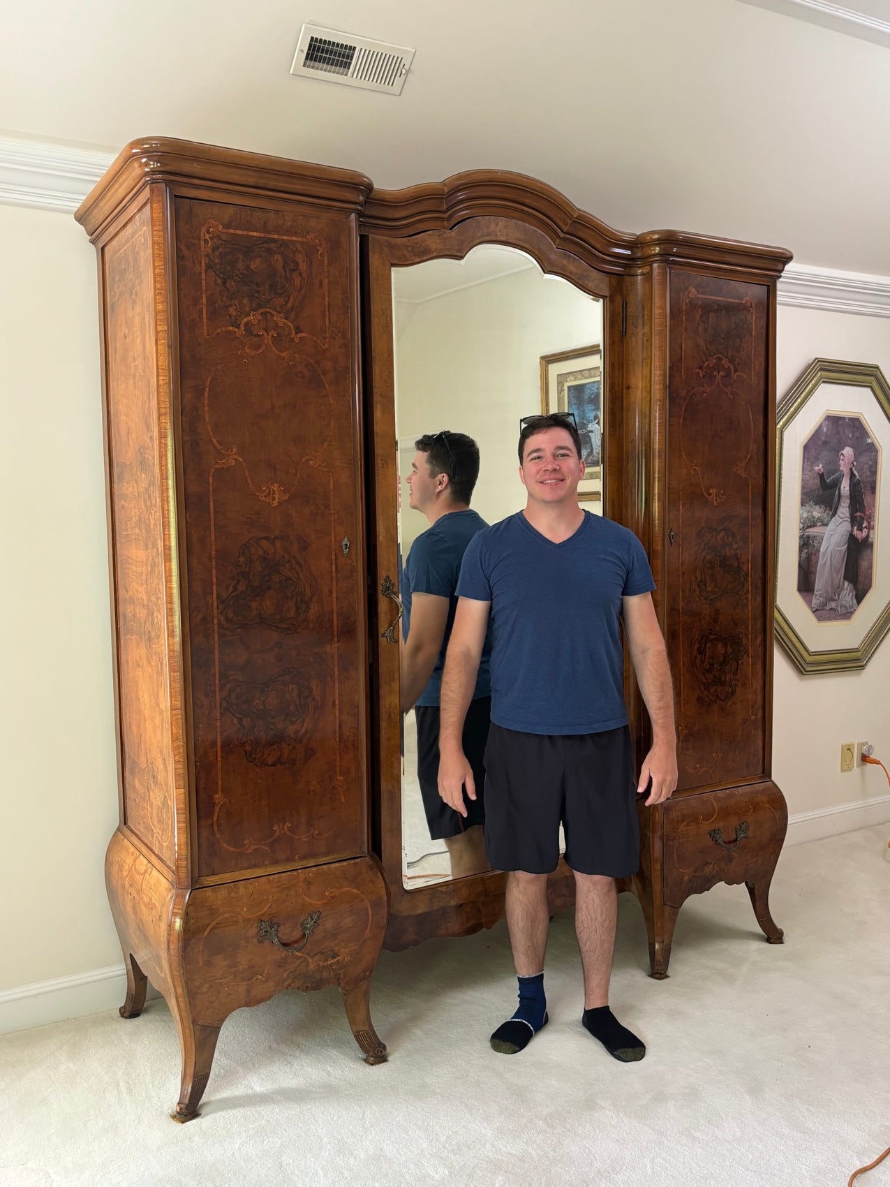 Late 19th Century Italian Bombe Form Inlaid Walnut Wardrobe Cabinet