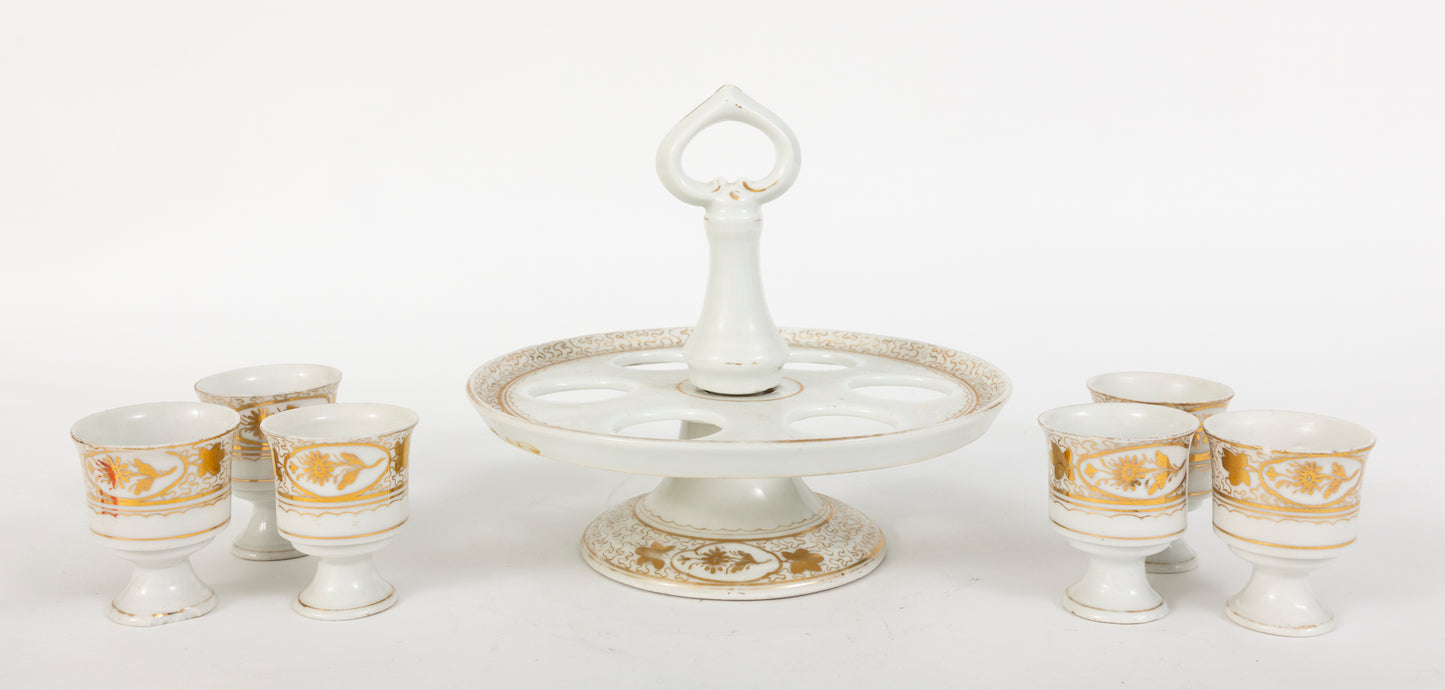 Rare Vintage Porcelain 6 Egg Cruet Stand / Egg Cups &  Stand