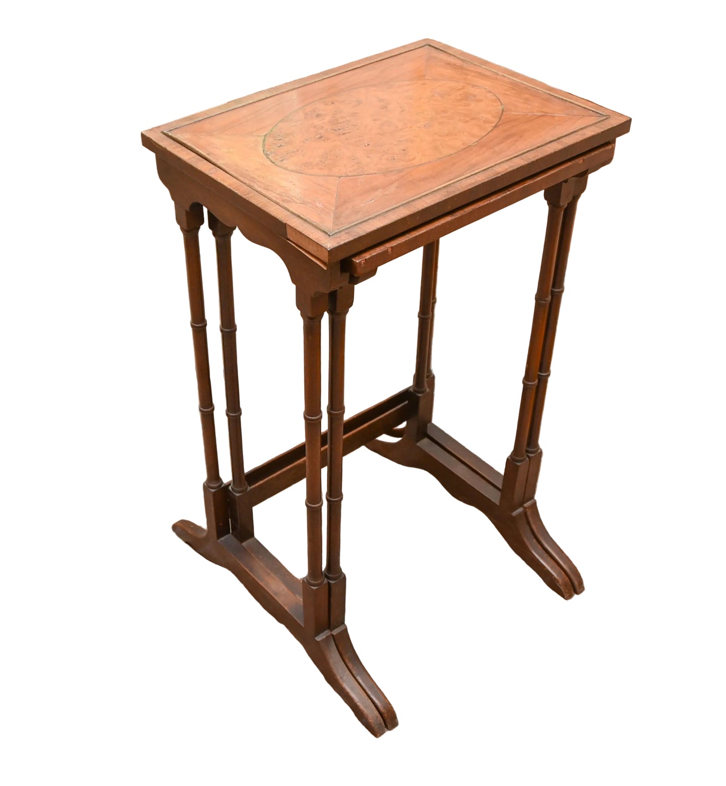 English Regency Revival Burl Wood & Inlaid Nesting Tables, Early 20th Century