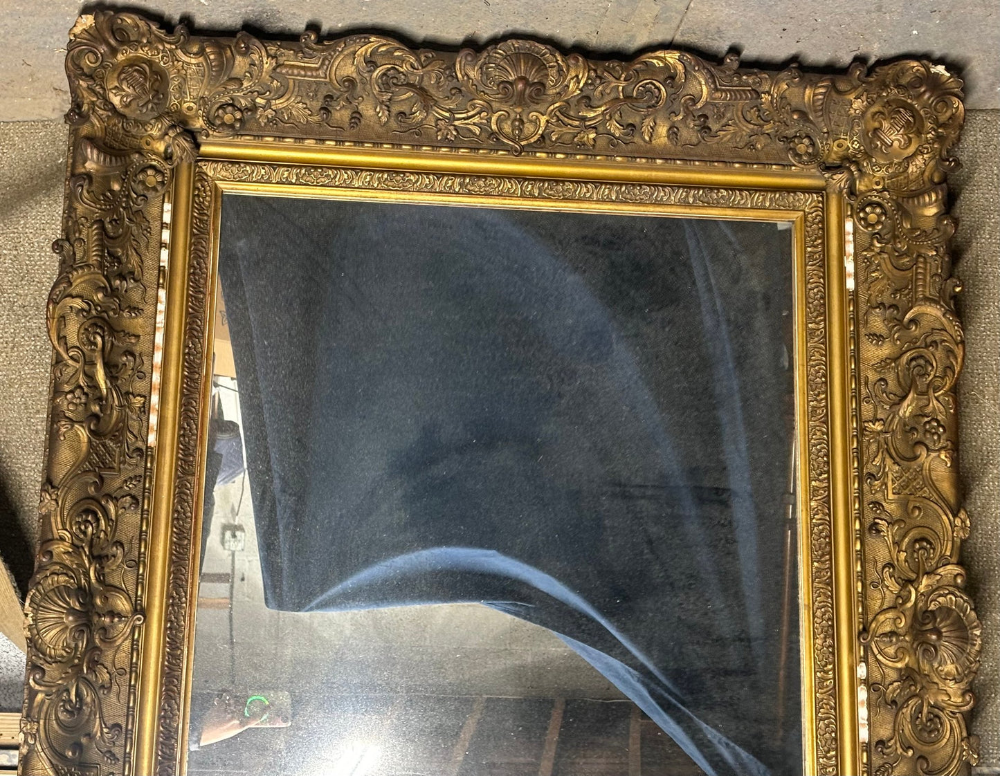 Stunning Antique Carved Gold Ornate Wood Frame Mirror 53" X 41"