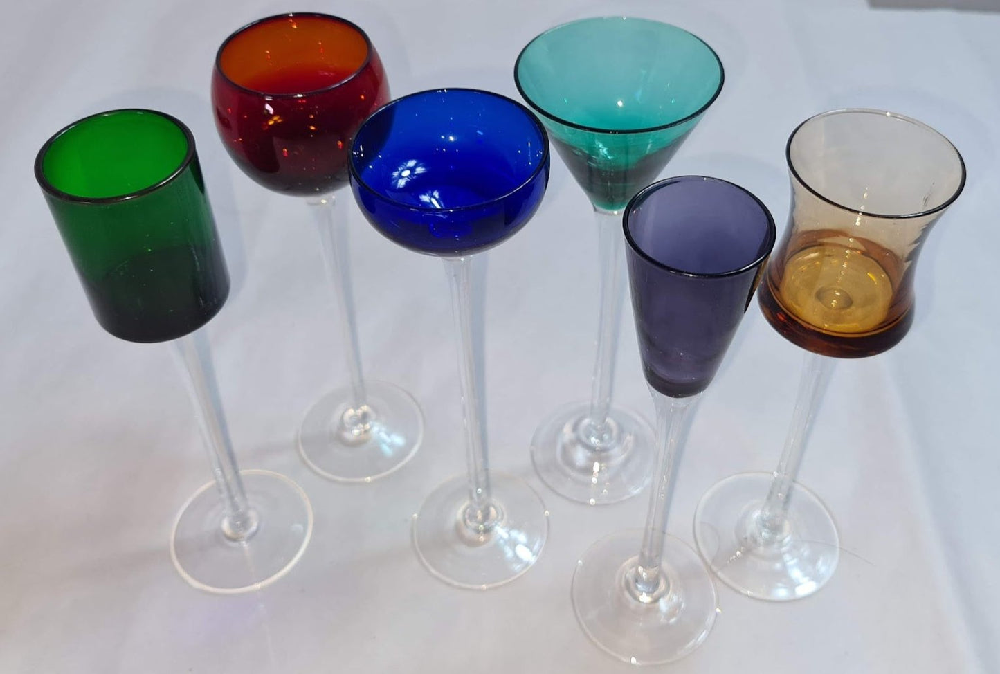Italian Style Cordial Glasses, 1980s, Set of 5, 7" tall with lacquered tray