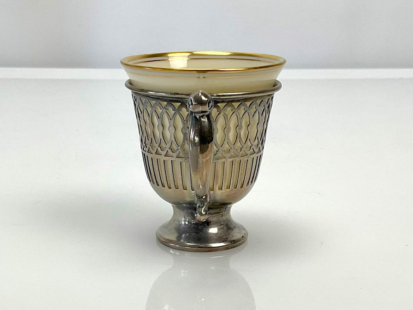 Vintage Sterling Silver Tiffany Set of Pierced Demitasse Cup with Lenox White China Liners