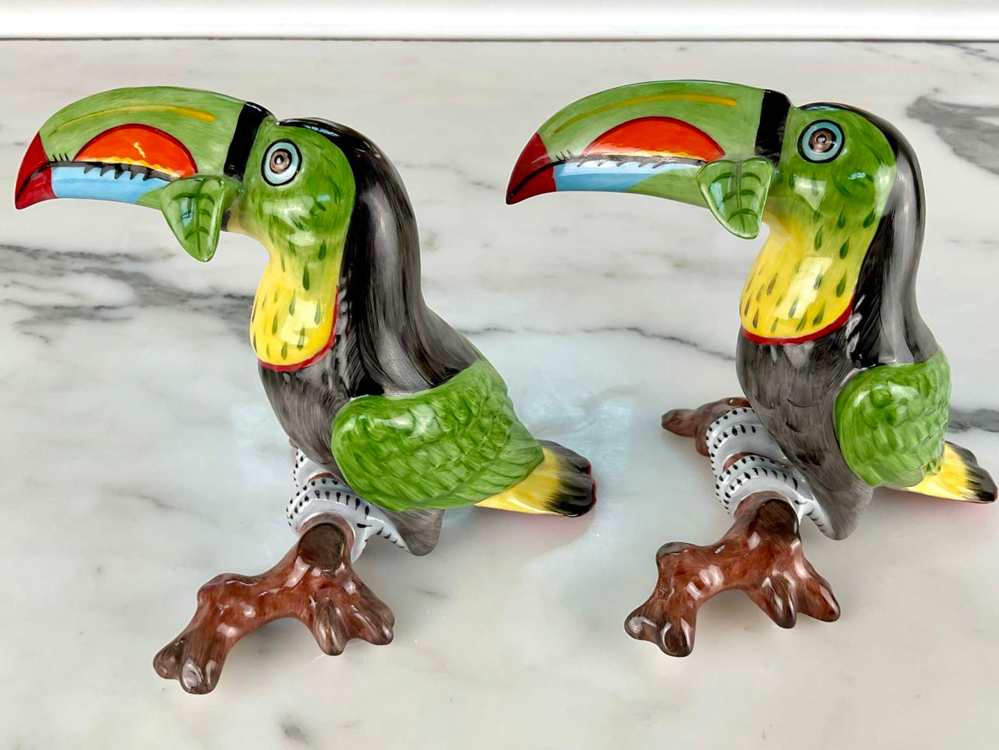 Rare Pair of Lynn Chase for Hollohaza Porcelain Toucan Figurines
