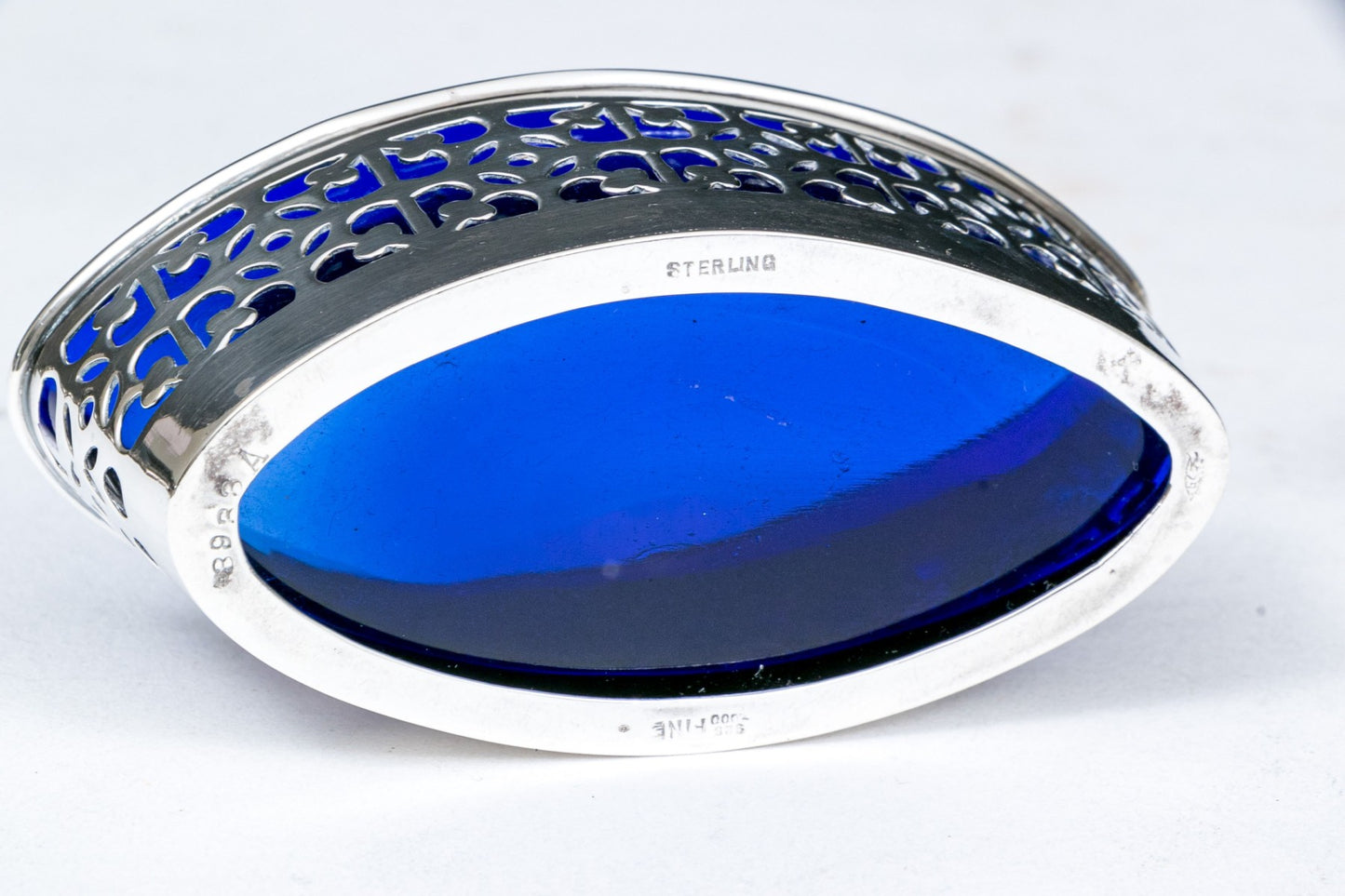 Oval Salt Cellars With Cobalt Liners and Salt Spoons, Set of 2,  2.535 OZT, Weighable Sterling
