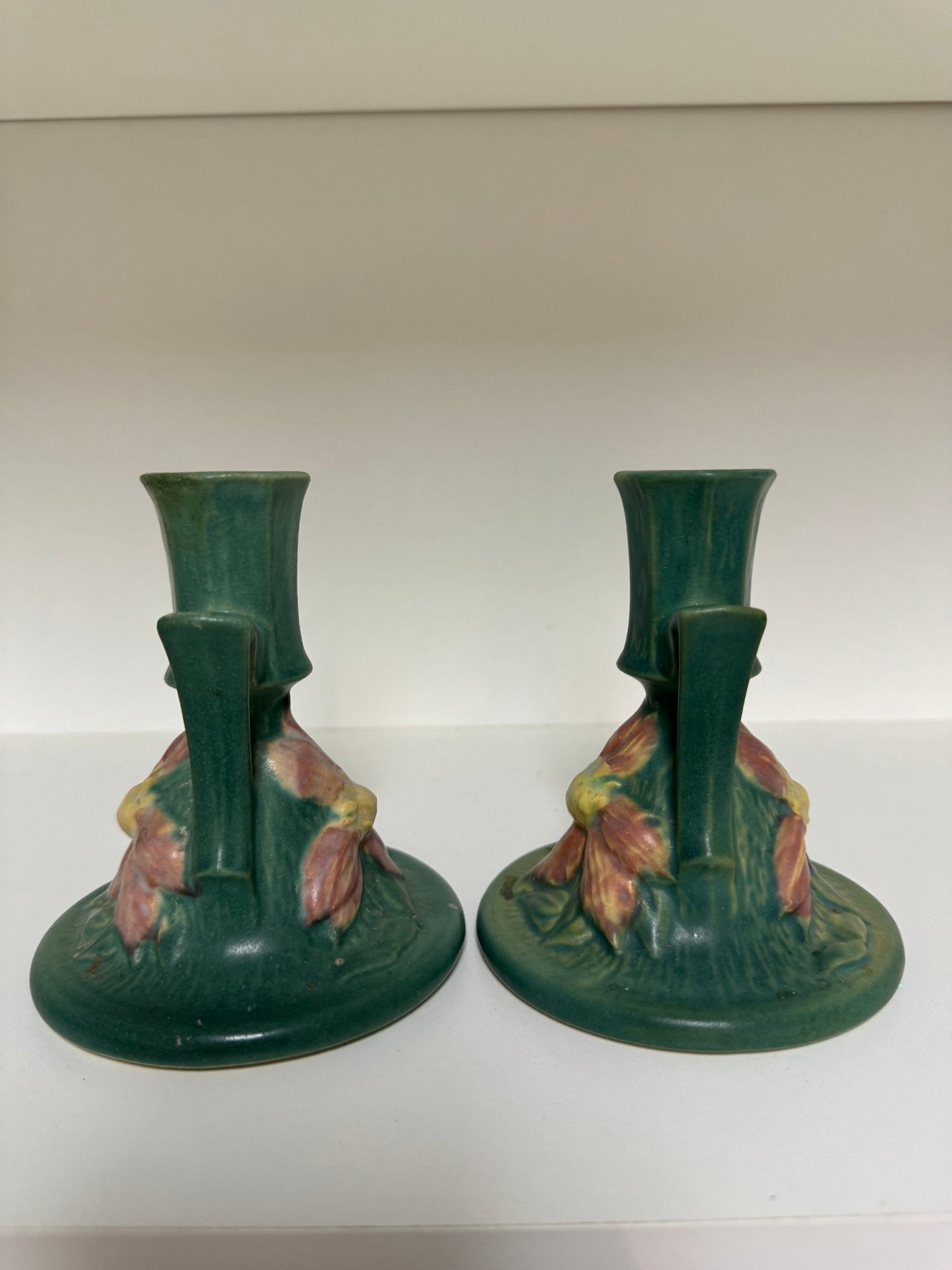 Pair Of Roseville Clematis Candleholders