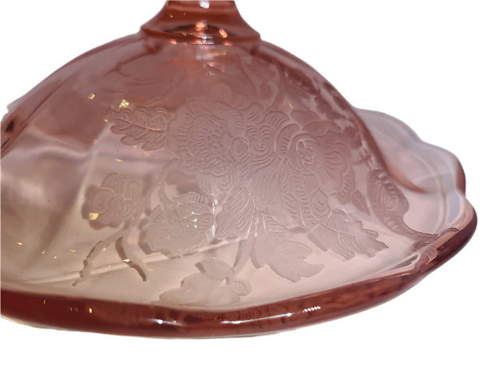 Vintage PADEN CITY Peacock and Wild Rose CHERIGLO Pink Compote with Pedestal, Depression Glass