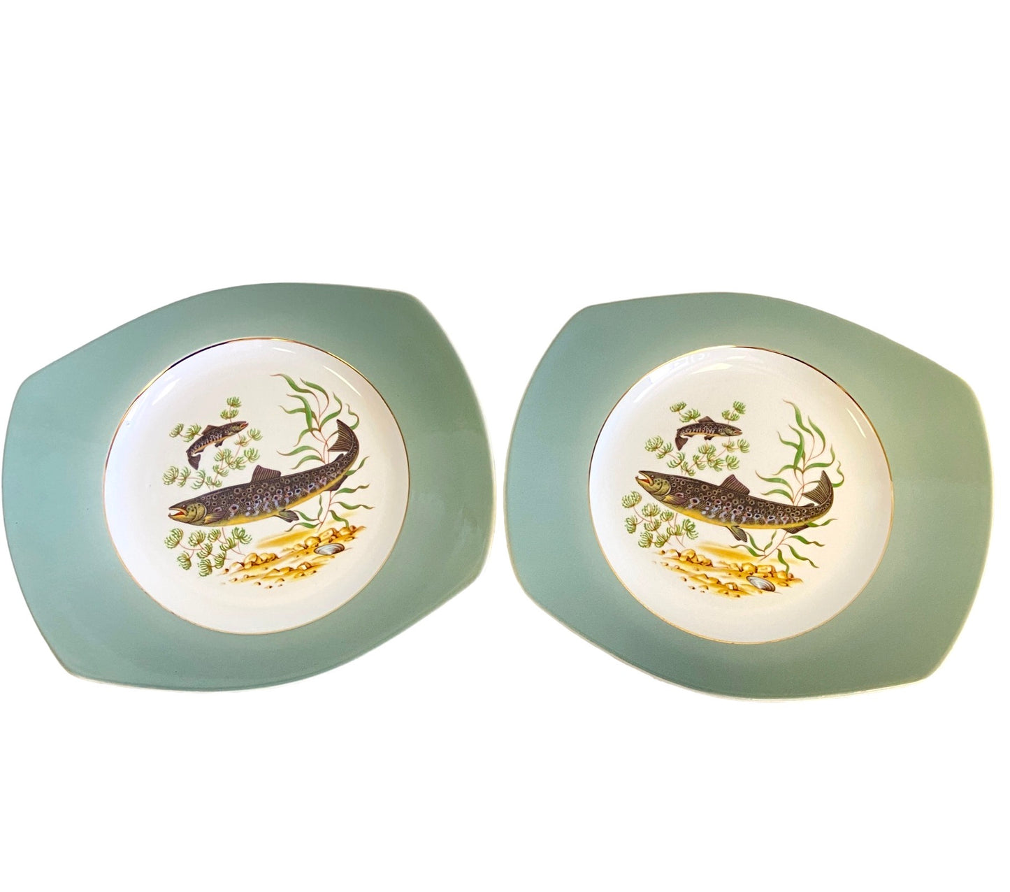Mid Century Figgjo Flint Norwegian Fish Platter And Eight Plates