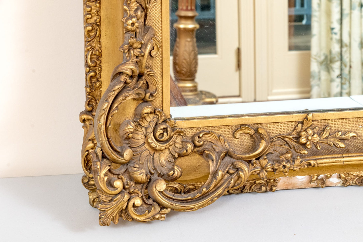 Large Victorian Rococo Revival Giltwood Wall Mirror, c. 1880, Ornately Carved Louis XV Style