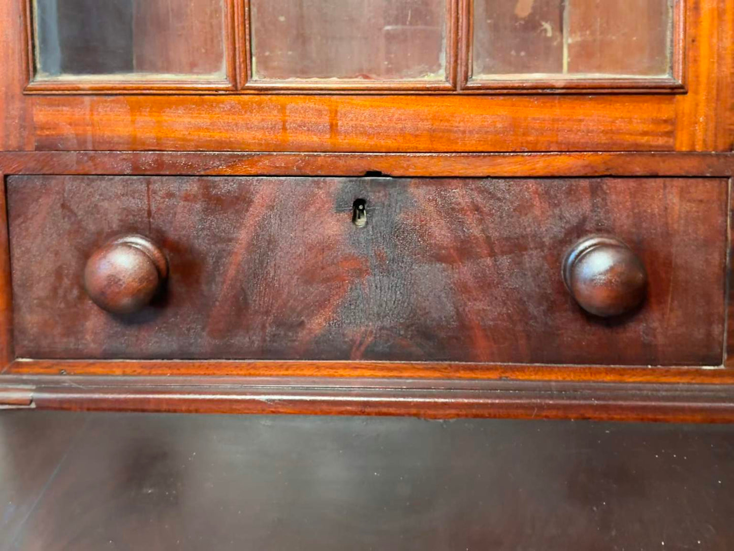 Antique American Federal Style Flame Mahogany Secretary-Bookcase Early 1800