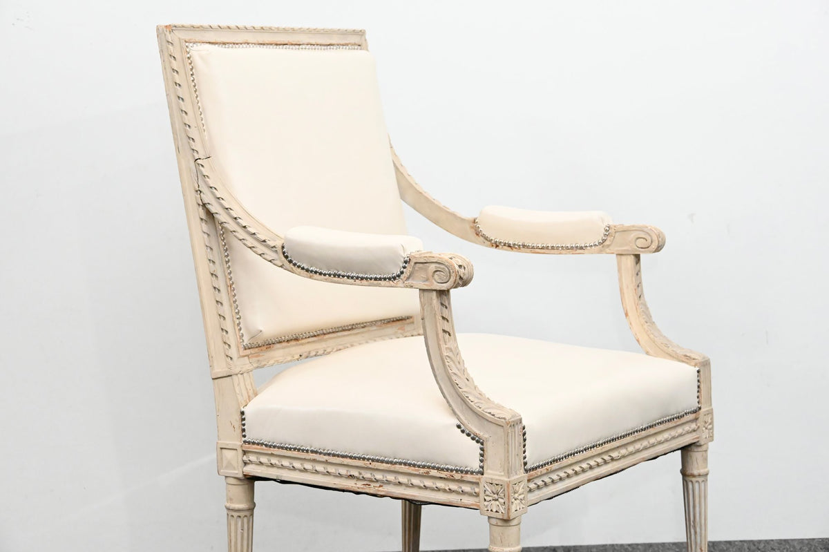 White Leather Covered Swedish Side Chair