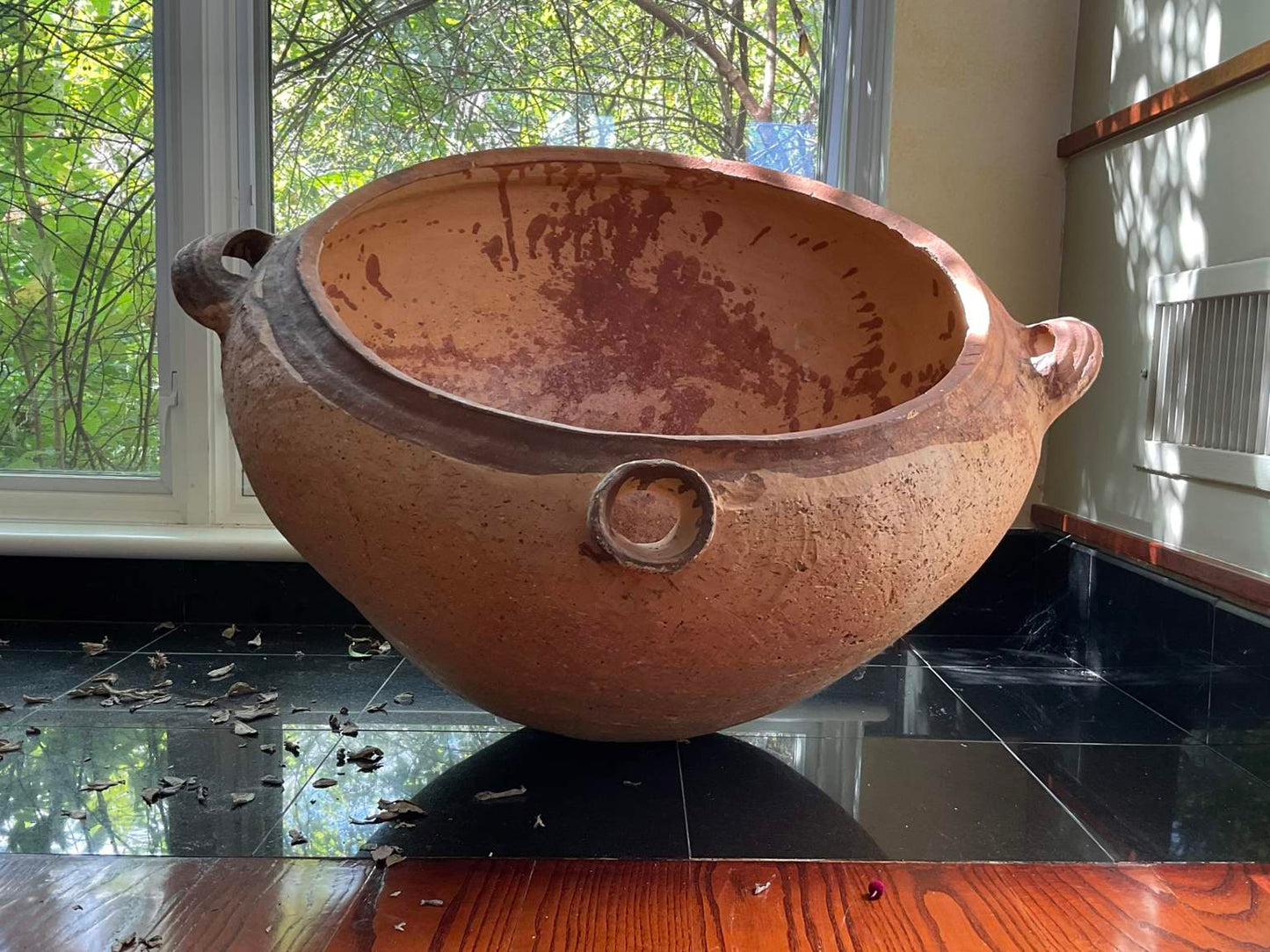 Large Antique Terracotta Vessel with Spout & Handles