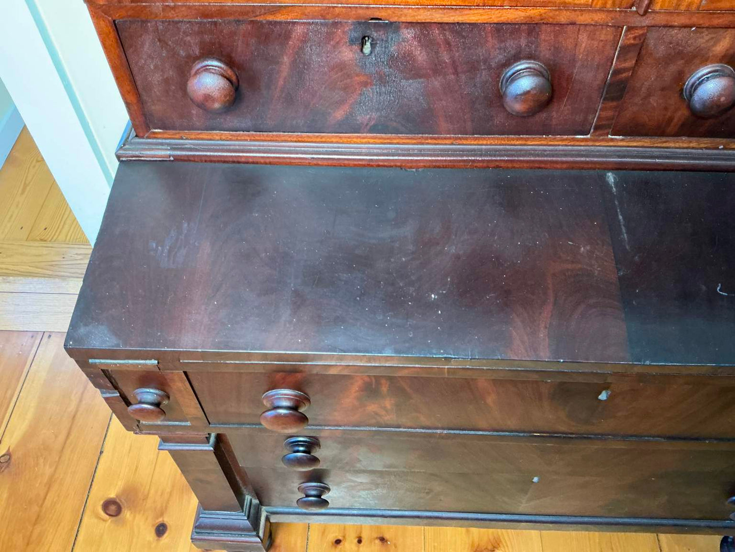 Antique American Federal Style Flame Mahogany Secretary-Bookcase Early 1800