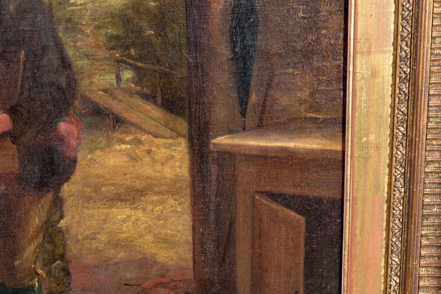 G Barnes Signed Antique Interior Genre Scene Oil On Canvas
