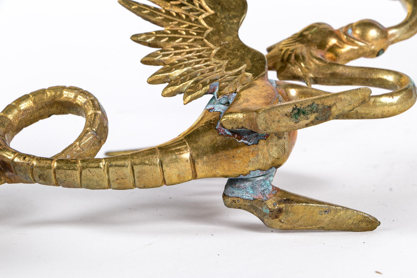 Rare Pair Of Antique Brass Mythical Beast Form Candlesticks