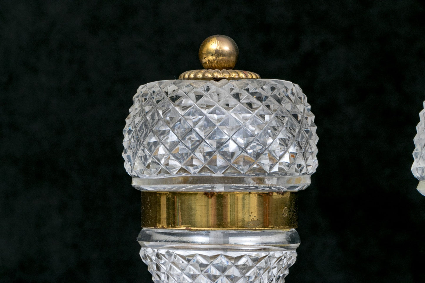 Pair Of French Crystal And Brass Salt And Pepper Shakers