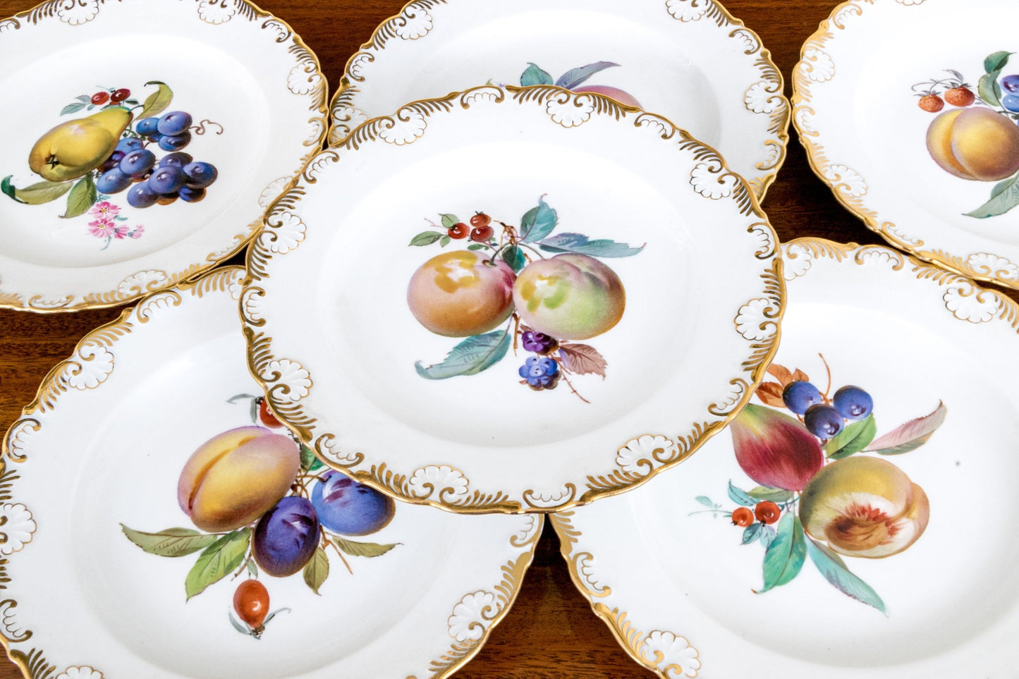 Set Of Six Antique German, Meissen Porcelain Porcelain Fruit Plates