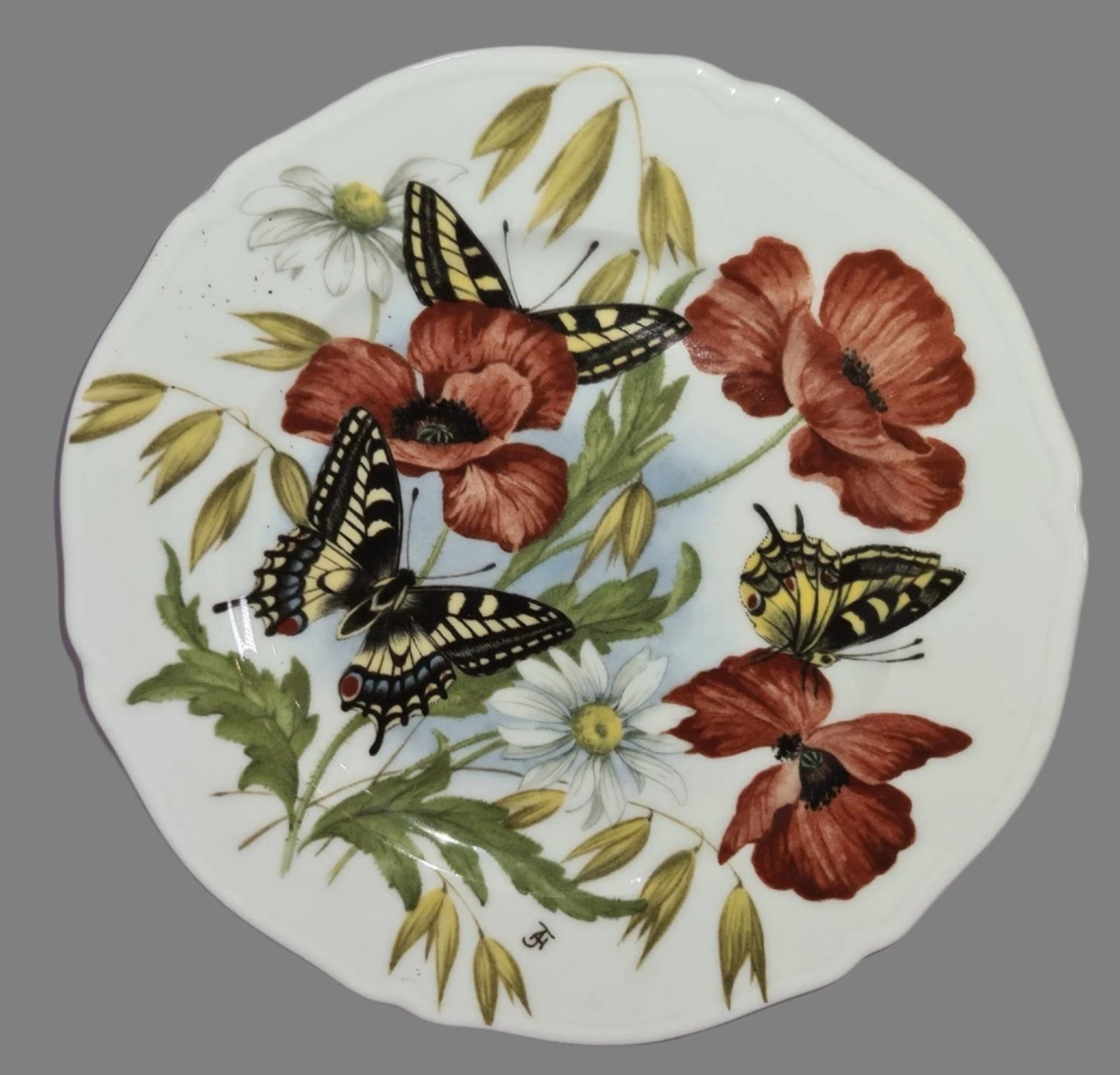 Rare Handpainted Vintage Rochard Limoges France, Butterfly Plates, Appetizer, Salad, Dessert Plate 7 1/2"