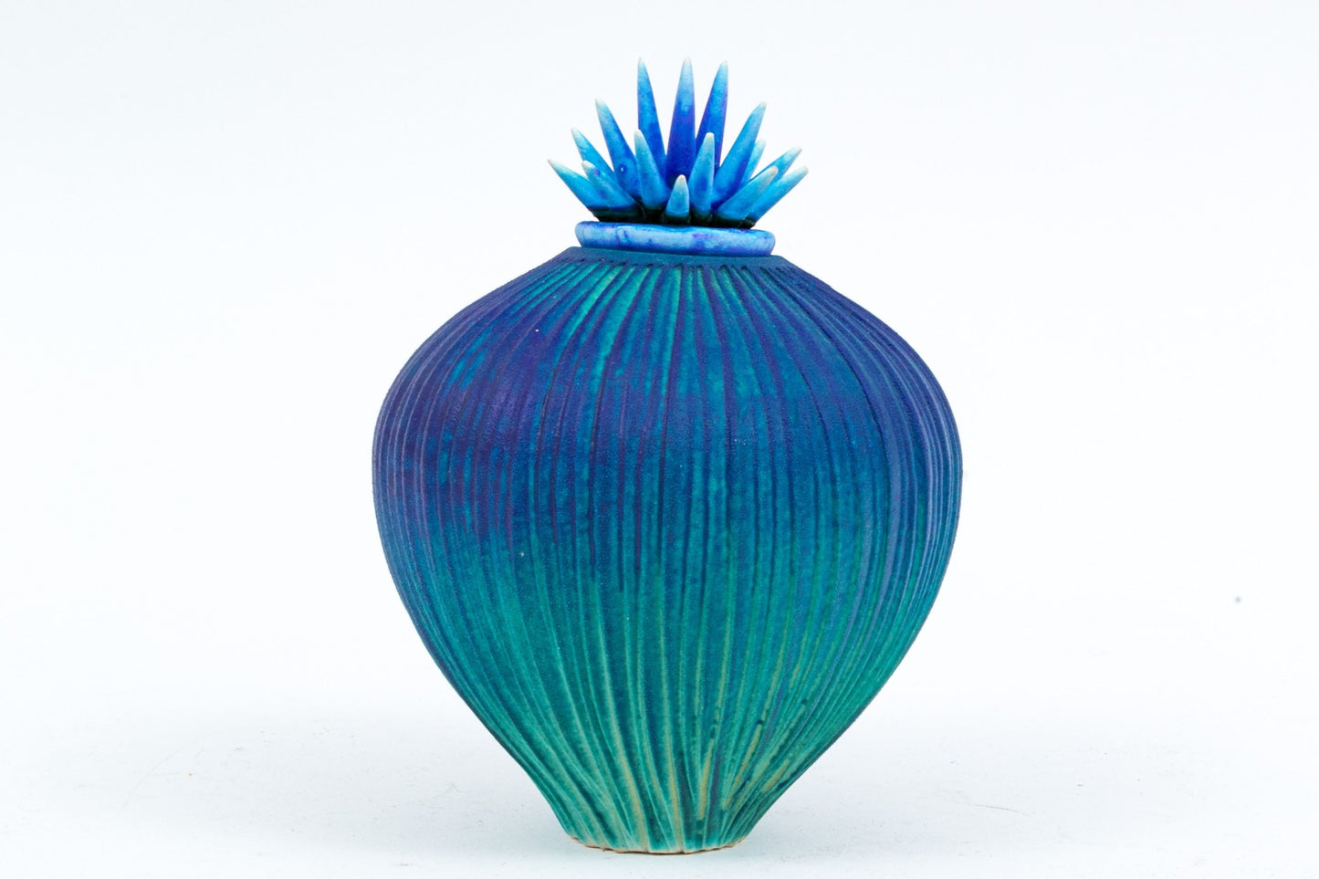 Natalie Blake (American, 20th C.) Artisanal Glazed Ceramic Vase With Spiked Lid