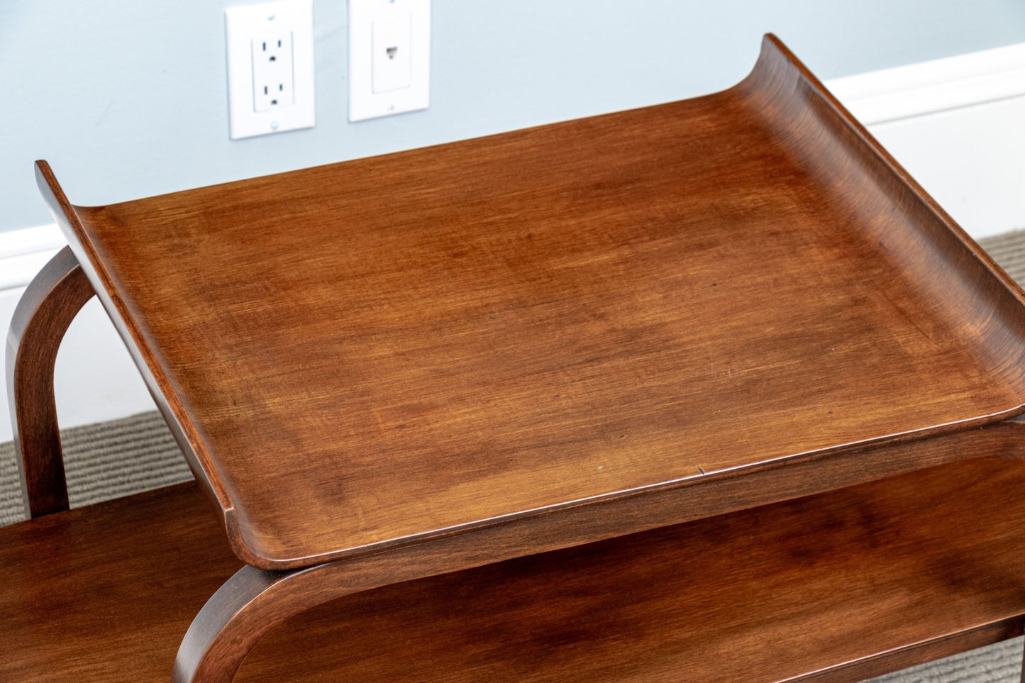 MCM/Art Deco Two Tier Wood Accent Table Attributed to Thonet-Mundus