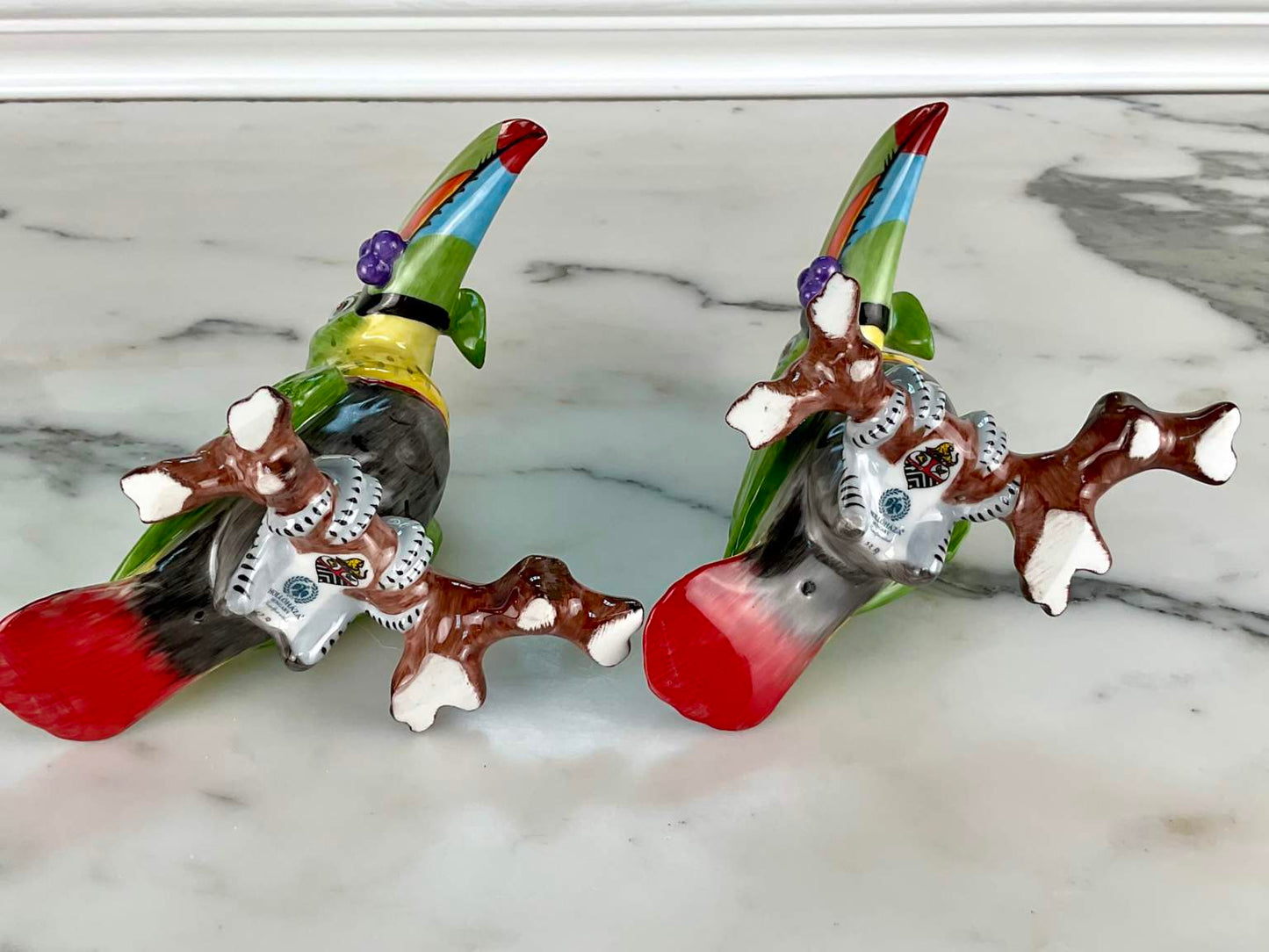 Rare Pair of Lynn Chase for Hollohaza Porcelain Toucan Figurines