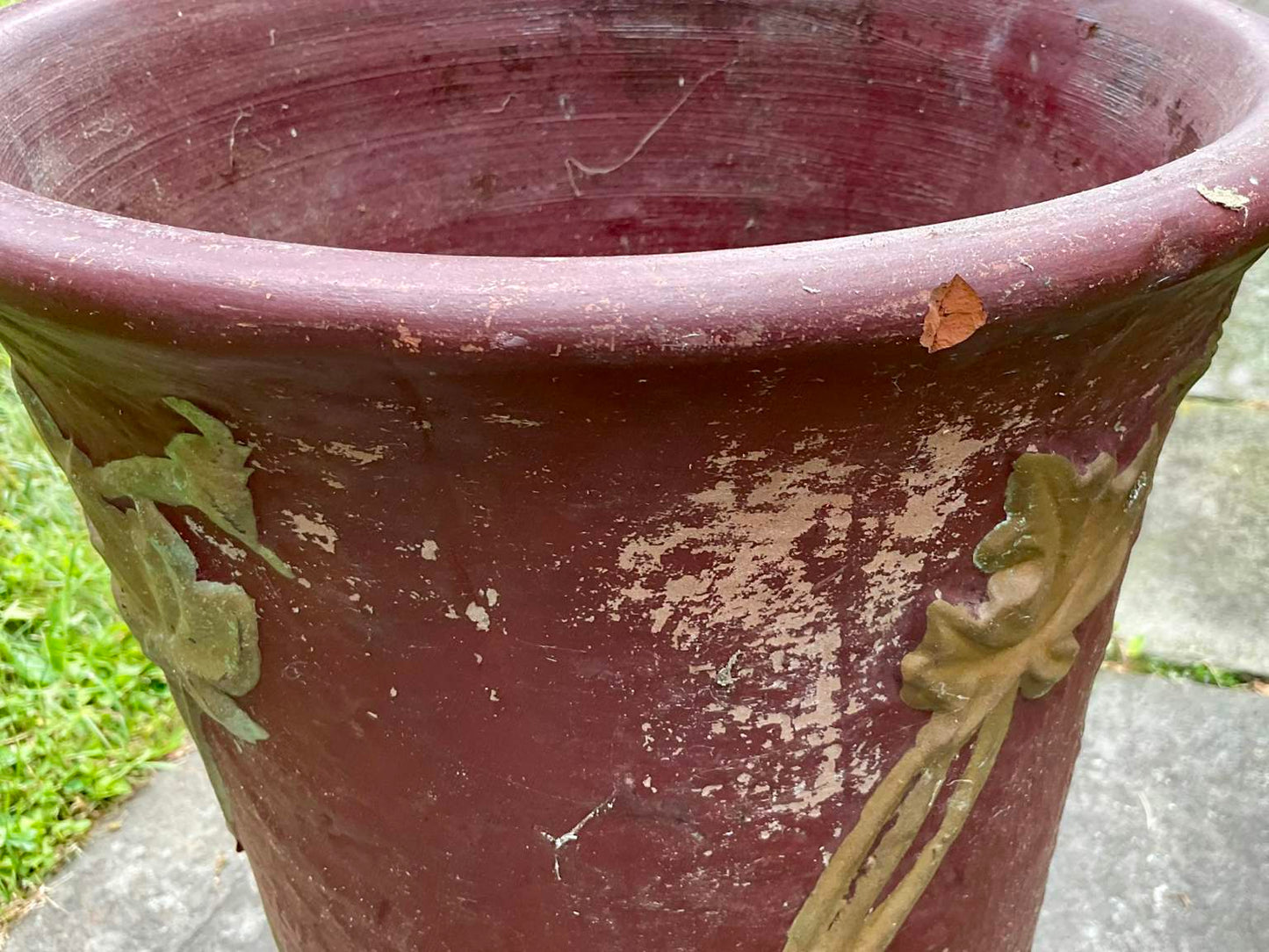 1900s Large Peters & Reed Aztec Red and Gold Ceramic Umbrella Stand, Signed