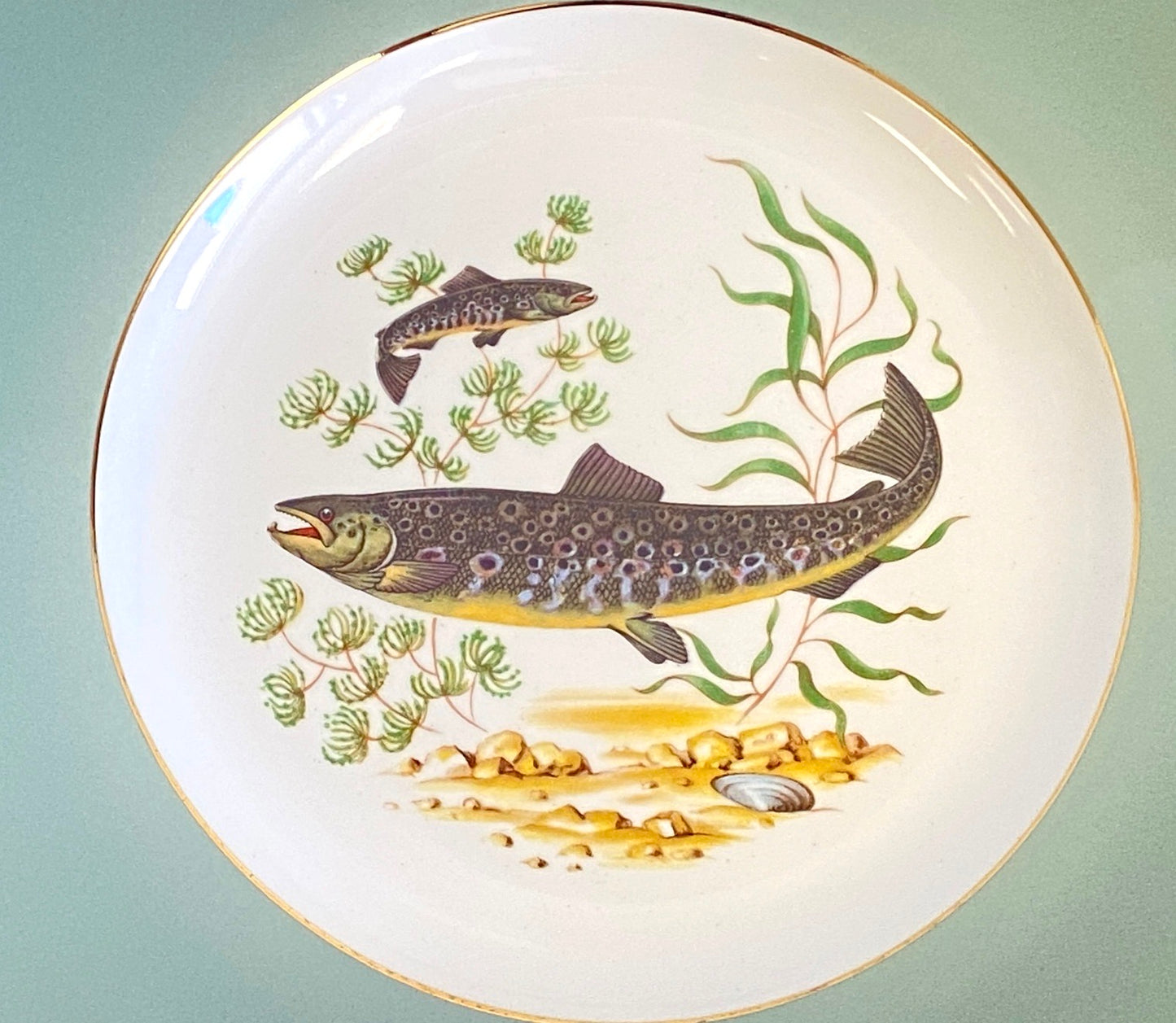Mid Century Figgjo Flint Norwegian Fish Platter And Eight Plates