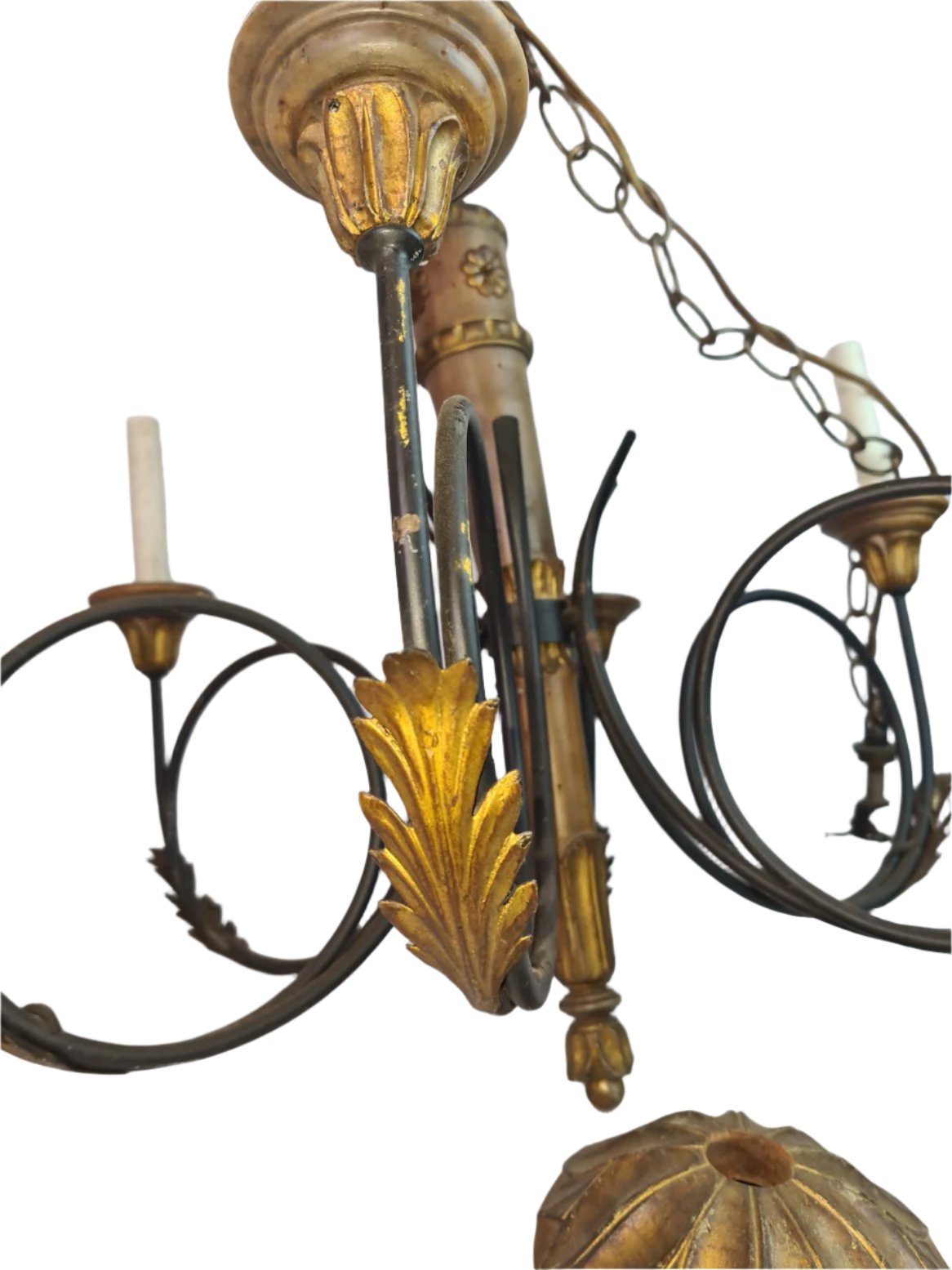 Rustic Beautifully Carved Wooden Candle Style Chandelier