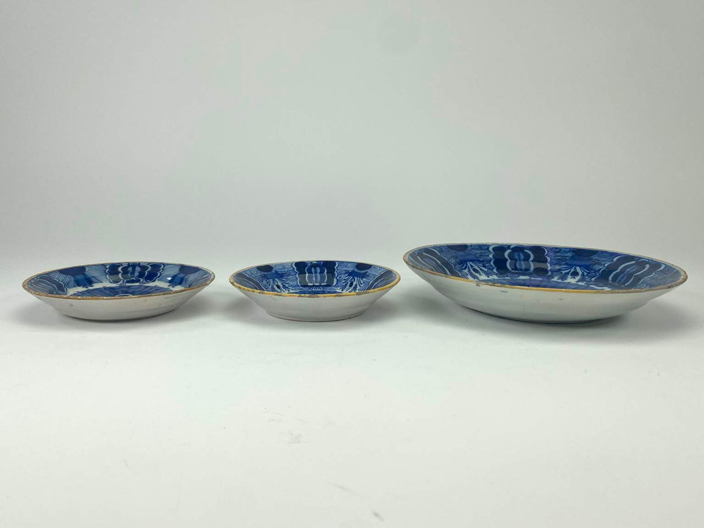 Unique 18th C Delft Blue and White Peacock Plates - 3 Pieces