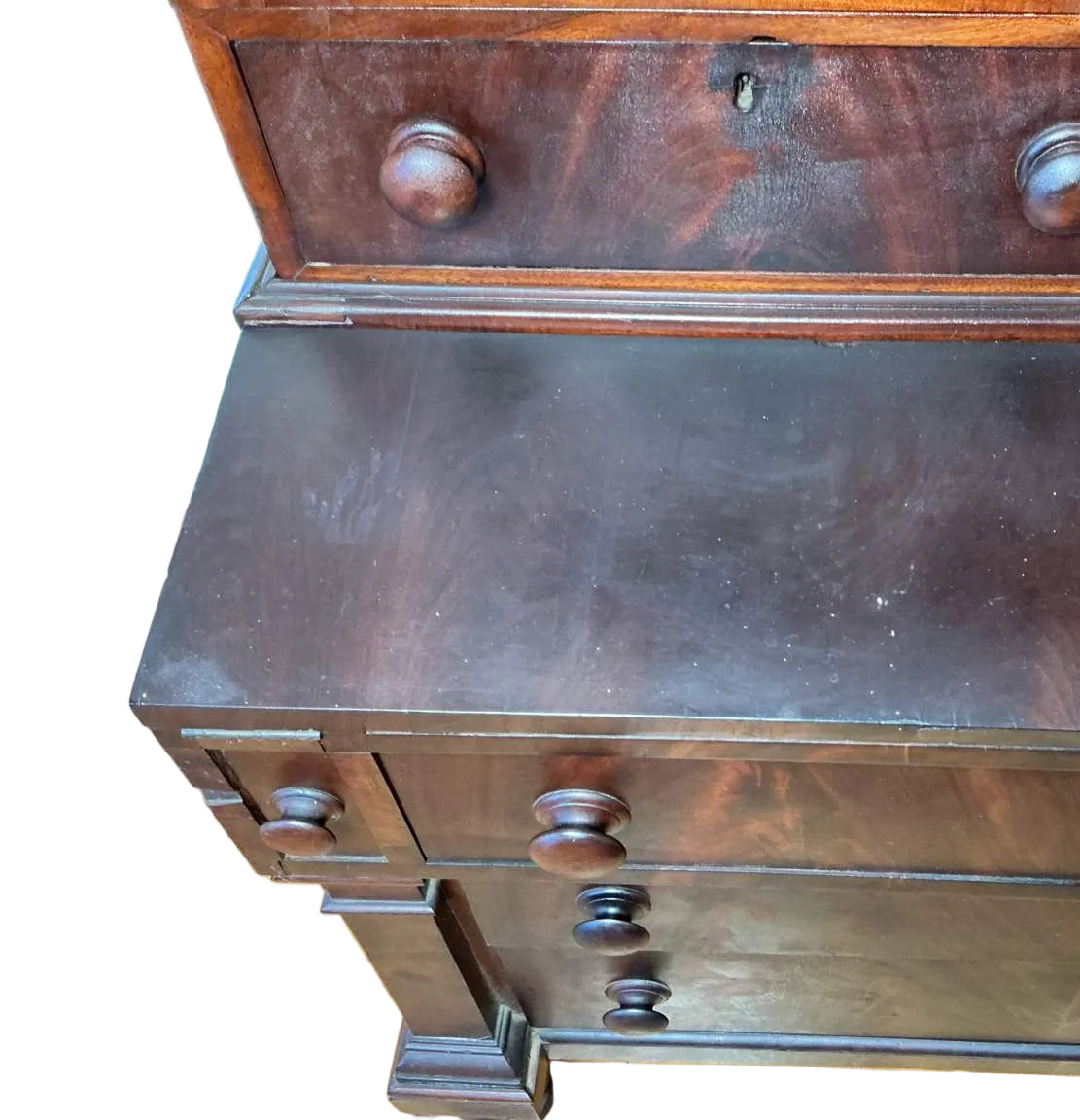 Antique American Federal Style Flame Mahogany Secretary-Bookcase Early 1800