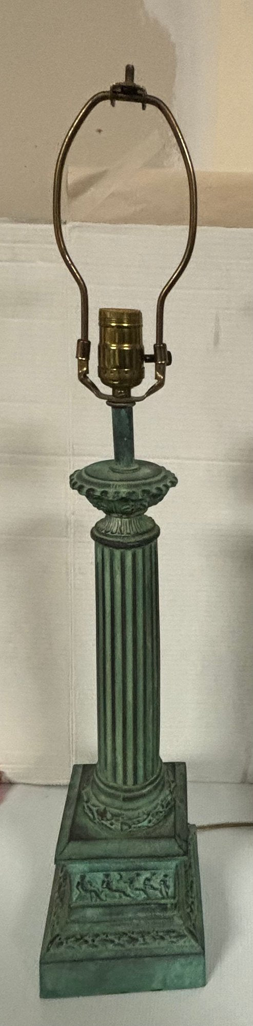 Vintage Pair Of Bronze Tall Table Lamps With Nice Shades