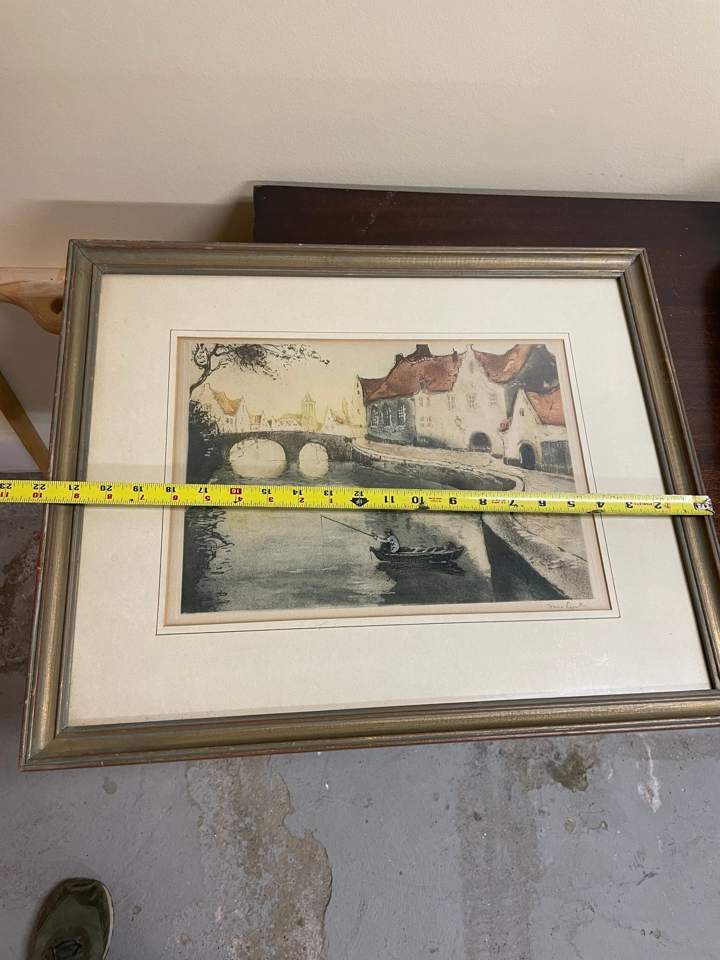 Houses By The River Bank, Etching, Signed Van Eyck.