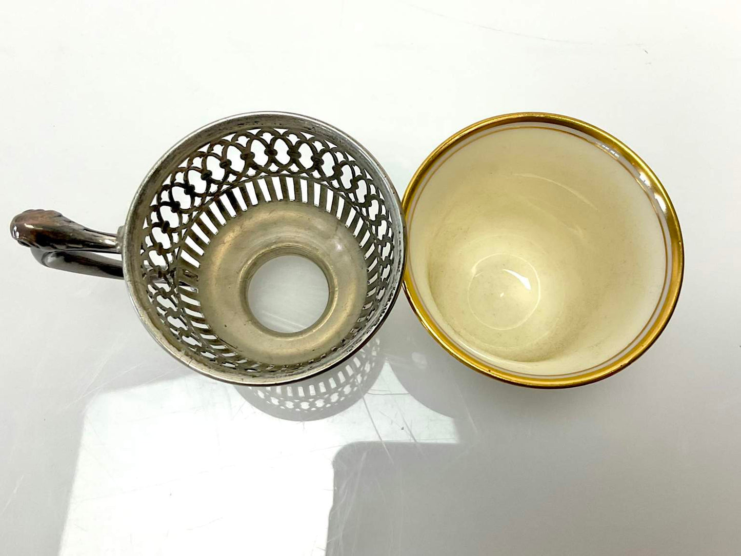 Vintage Sterling Silver Tiffany Set of Pierced Demitasse Cup with Lenox White China Liners