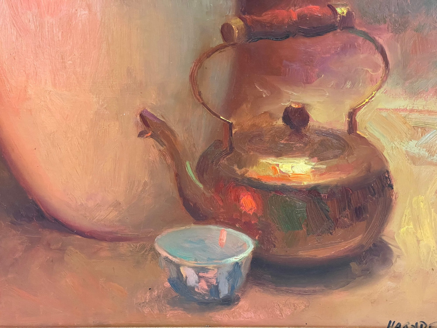 William Harnden ( American, 1920-1983 ) Teapot Still Life Oil on Board
