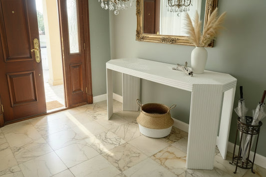 Unique MCM Bamboo Marquetry Console Table