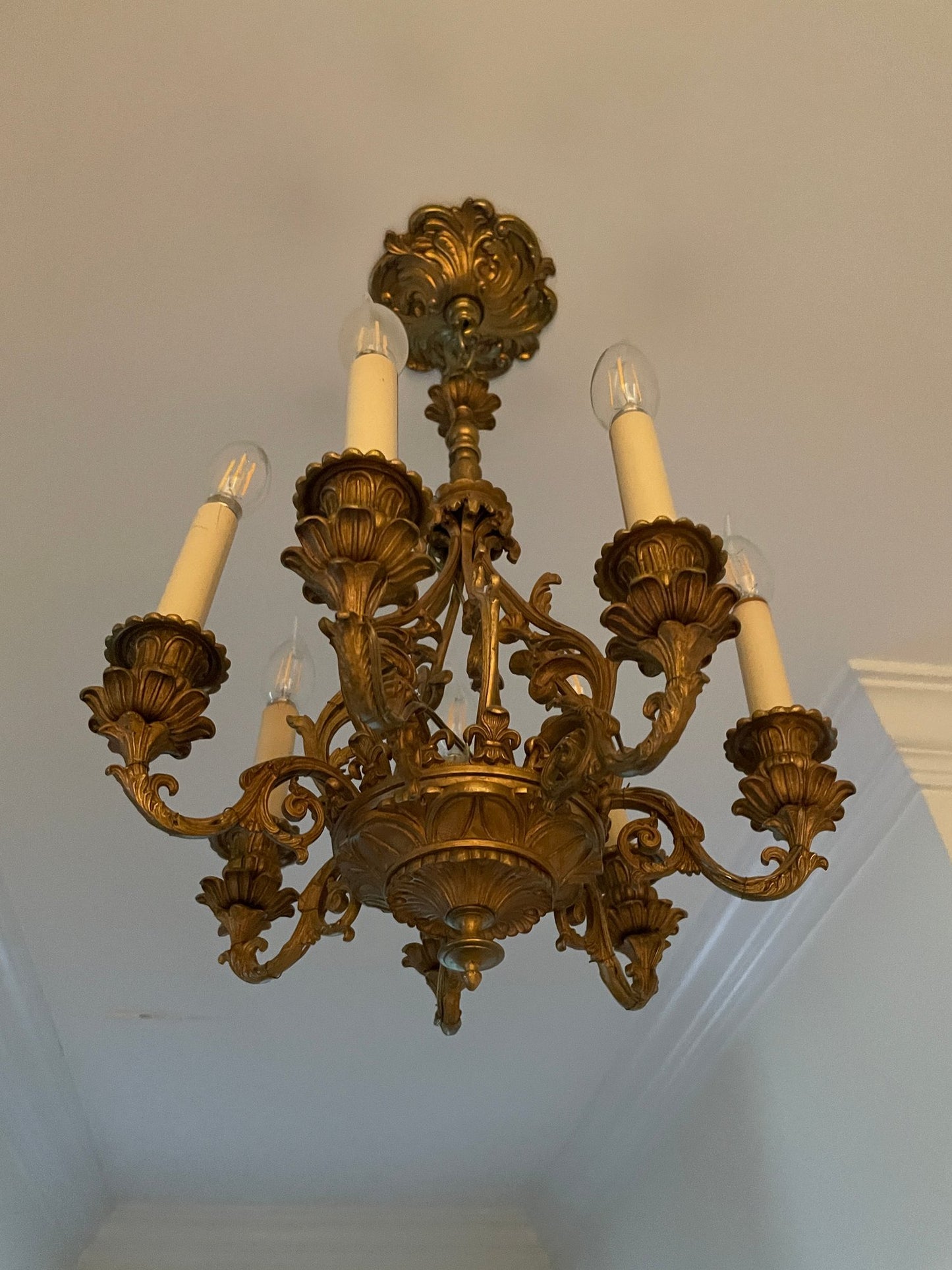 Fabulous Vintage French Brass Chandelier with Six Arms