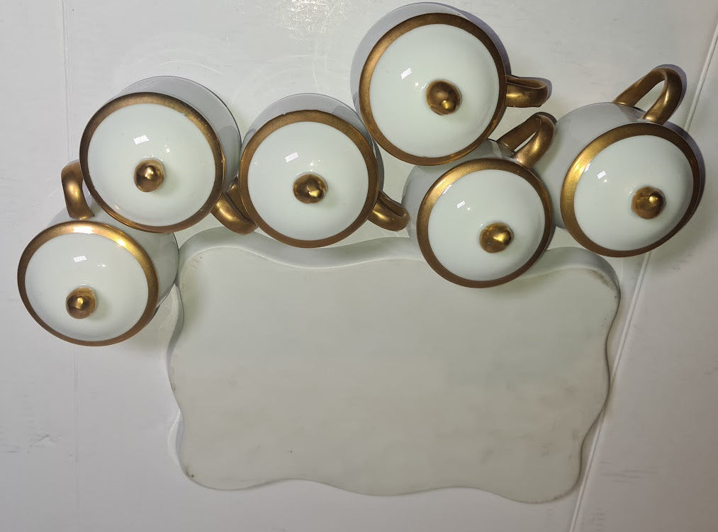 Fitz & Floyd Pots De Creme with tray, gold on white
