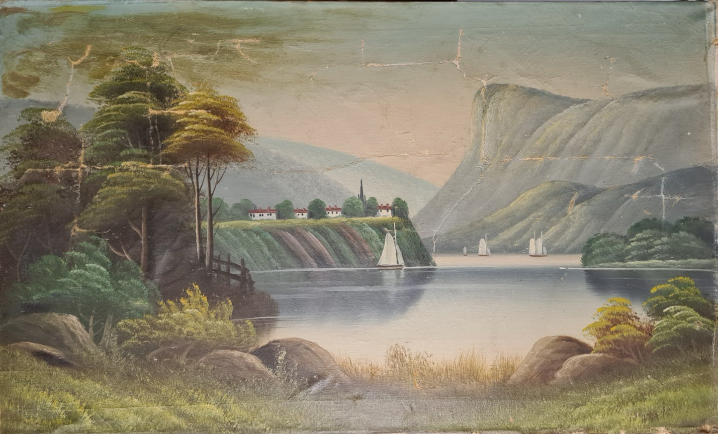 Antique-Vintage American Folk Art Landscape Painting
