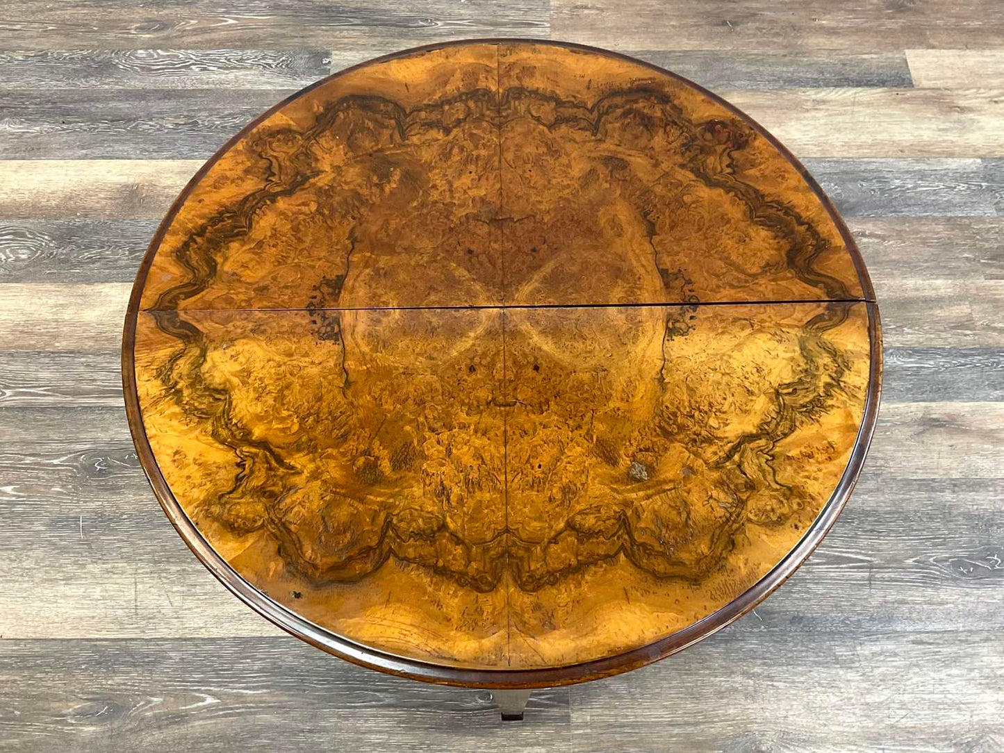 Antique George III Style Walnut Burl Demi-Lune Table/Console
