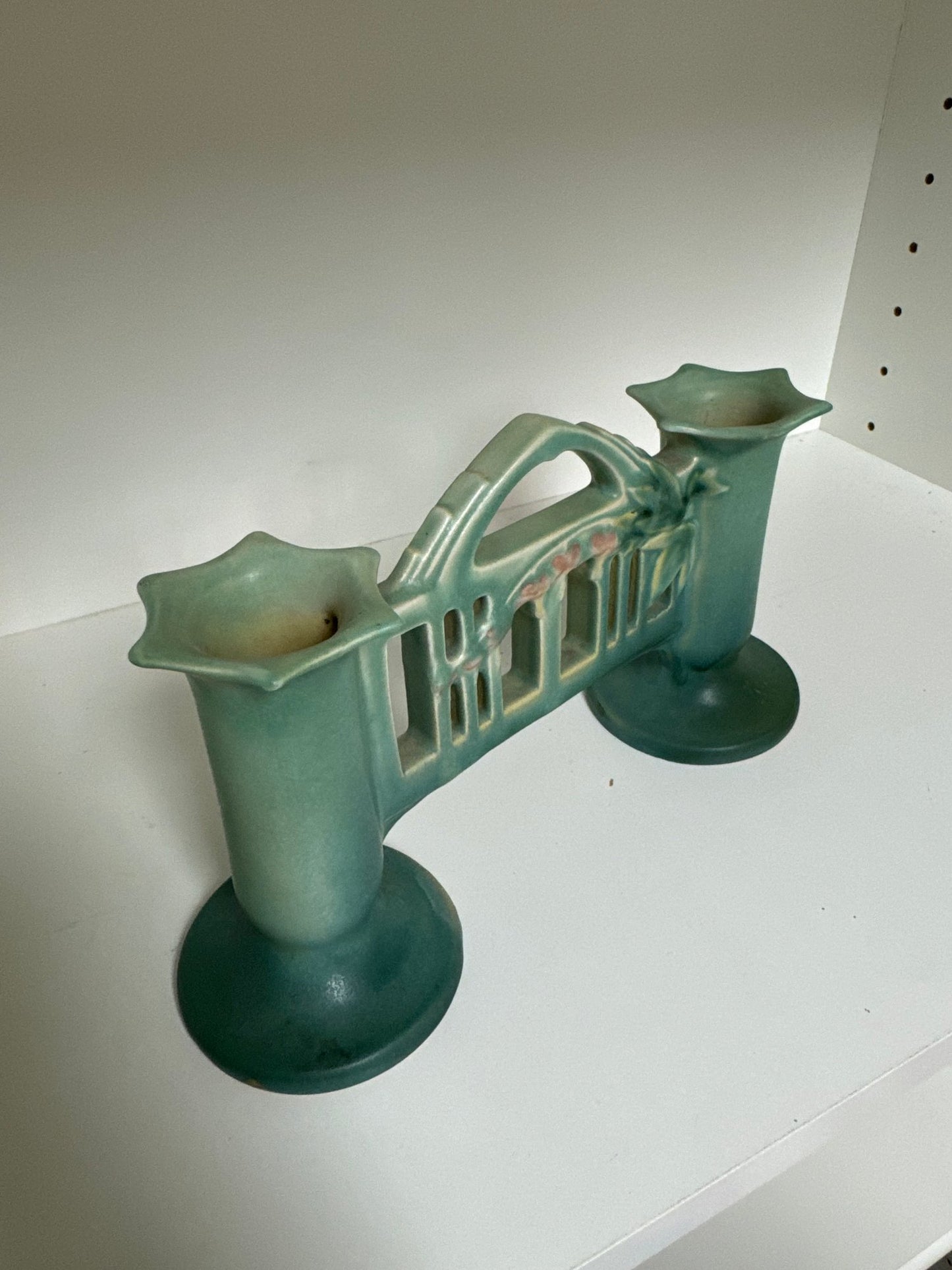 Roseville Bleeding Hearts Double Bud Vase/Candle Holder