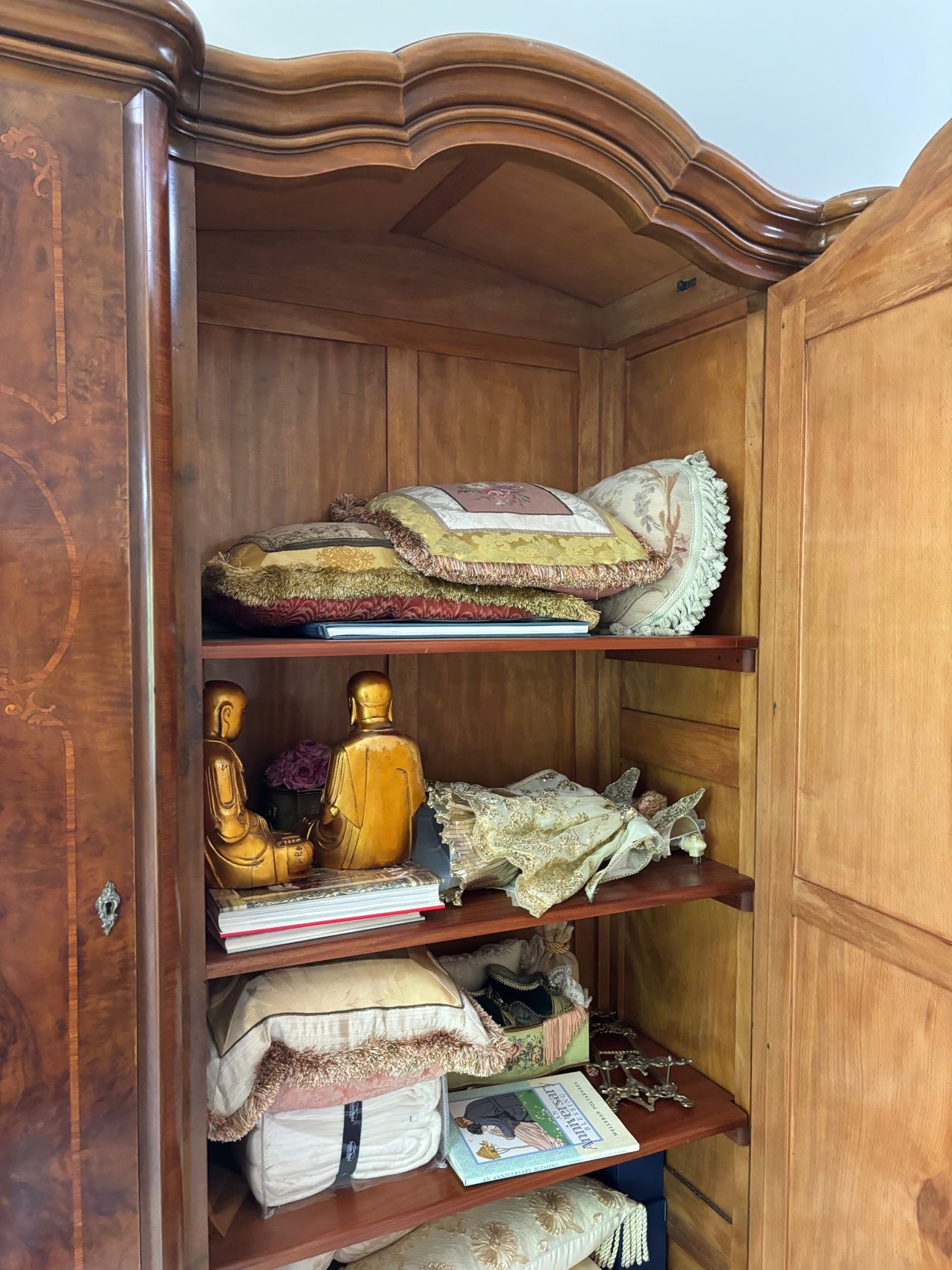 Late 19th Century Italian Bombe Form Inlaid Walnut Wardrobe Cabinet
