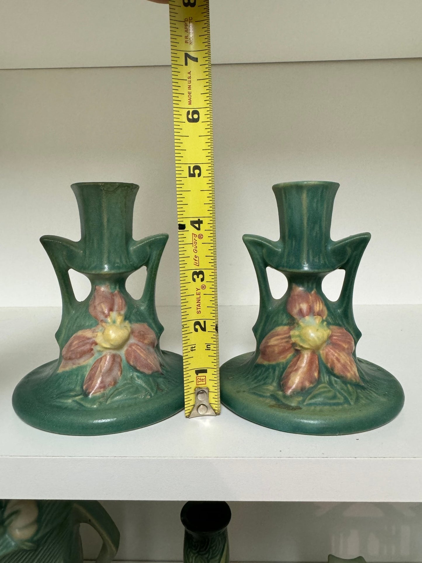 Pair Of Roseville Clematis Candleholders