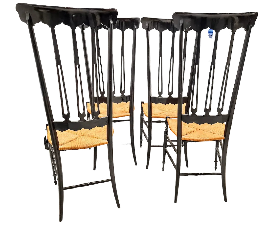 Set Of 4 Vintage Italian Chiavarina High-Back Chairs