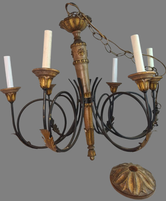 Rustic Beautifully Carved Wooden Candle Style Chandelier