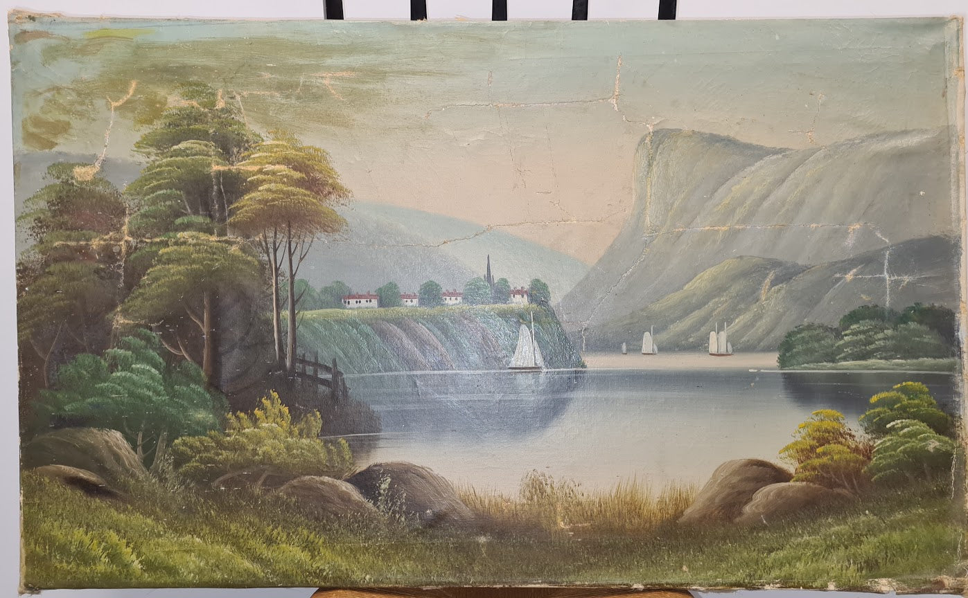 Antique-Vintage American Folk Art Landscape Painting