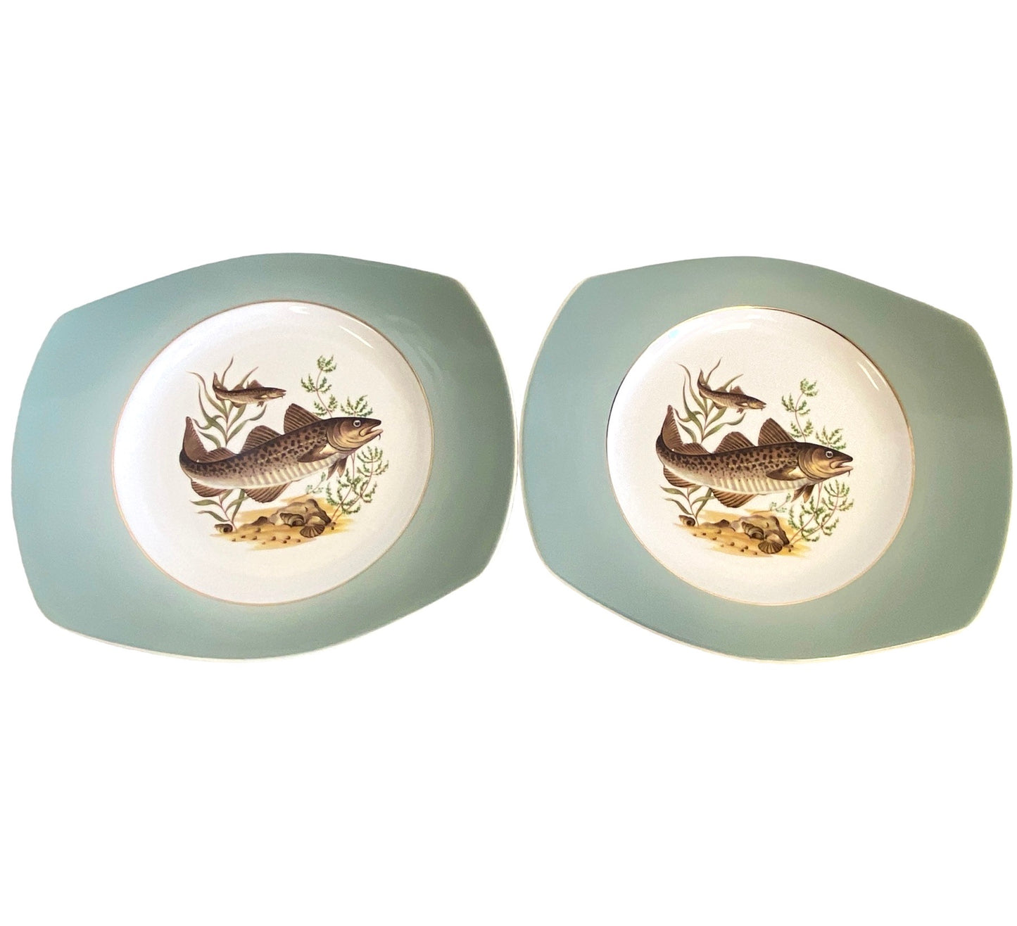 Mid Century Figgjo Flint Norwegian Fish Platter And Eight Plates