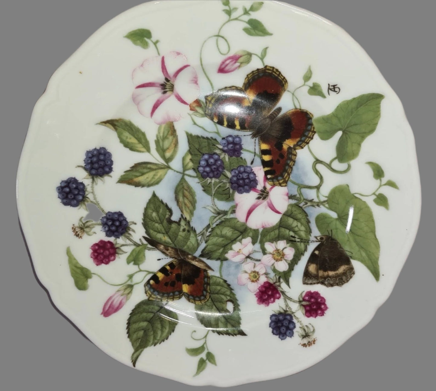 Rare Handpainted Vintage Rochard Limoges France, Butterfly Plates, Appetizer, Salad, Dessert Plate 7 1/2"