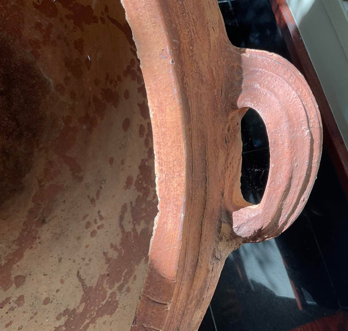 Large Antique Terracotta Vessel with Spout & Handles