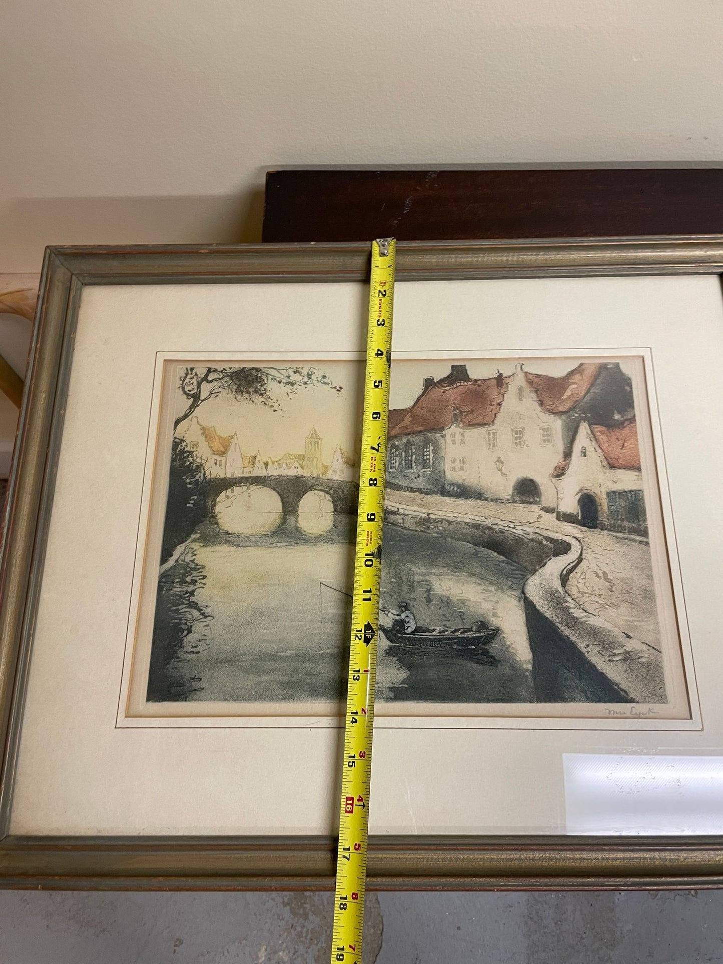 Houses By The River Bank, Etching, Signed Van Eyck.