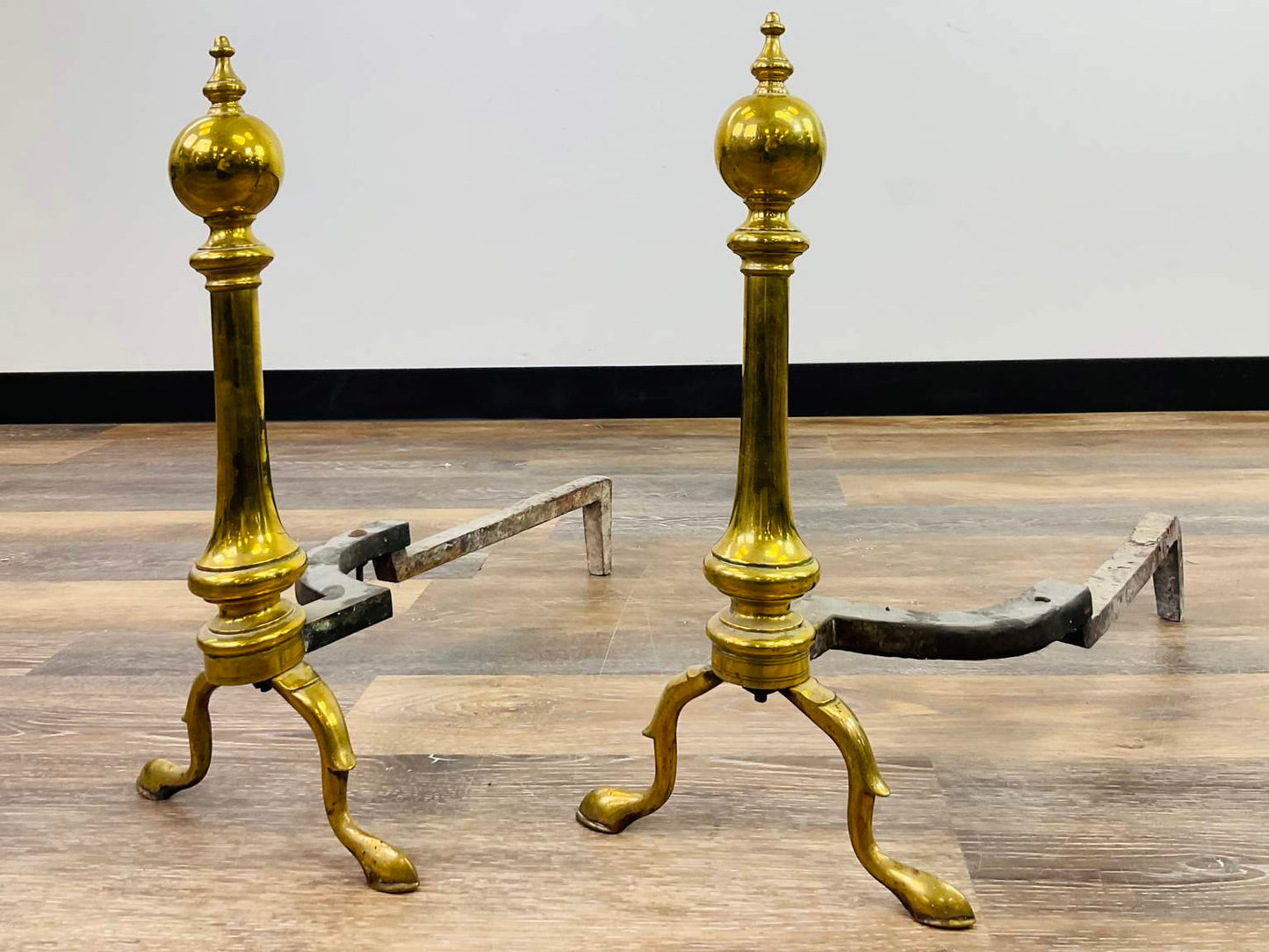 Vintage Brass Fireplace Fender and Andirons