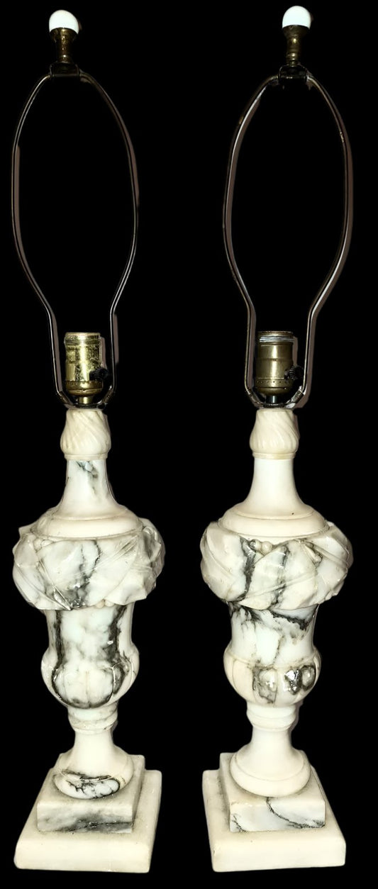 Pair of Antique Italian Neoclassical Carrara Alabaster Marble Lamp